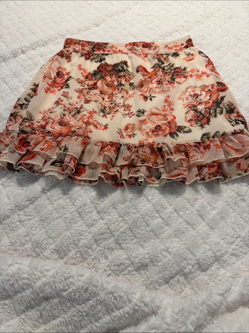 Wrapper Cream Floral Ruffle Mini Skirt